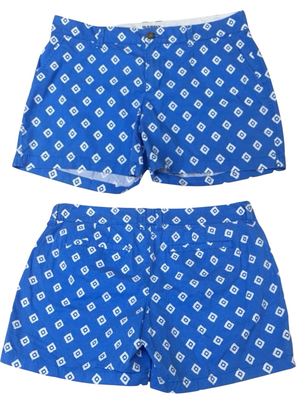 Old Navy 100% Cotton Diamond Print Blue White Shorts - Women’s 10